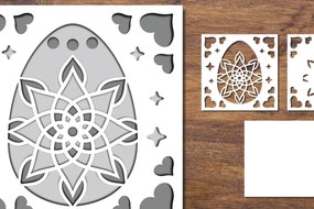 Σετ των 2 Intra απο ξύλο plywood 3mm-4mm πάχος 3D Papercut με στρώσεις πασχαλινών αυγών 7 Δίασταση 15x15 cm INTRAFABR-91774401