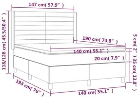 Κρεβάτι Boxspring με Στρώμα &amp; LED Σκ. Πράσινο 140x190εκ Βελούδο - Πράσινο