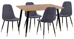 ΣΕΤ ΤΡΑΠΕΖΑΡΙΑΣ 5ΤΜΧ ALIZA HM11196.01 MDF TOP-ΒΕΛΟΥΔΟ ΓΚΡΙ &amp; ΜΕΤΑΛΛΟ ΜΑΥΡΟ