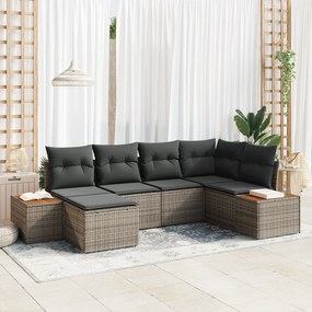 vidaXL Σετ Καναπέ Κήπου 6 Τεμαχίων με Μαξιλάρια Γκρίζο Πολυ Ράτα ν Ακακία