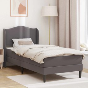 vidaXL Σκελετός κρεβατιού με στρώμα Γκρι 90 x 190 cm Τεχνητό Δέρμα