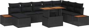 vidaXL Σετ Καναπέ Κήπου με αποθήκευση 9 pcs Μαύρο Πολυ ράταν