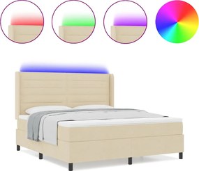vidaXL LED Κρεβάτι με βάθρο με στρώμα Κρεμ 180 x 200 cm ύφασμα