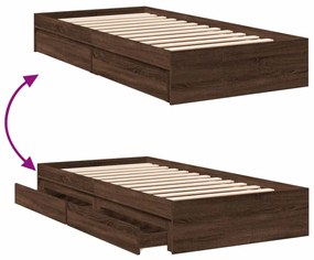 vidaXL Πλαίσιο Κρεβατιού με συρτάρια Καφέ δρυς 90x190 εκ. Επεξ. Ξύλο