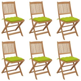 3075020 vidaXL Καρέκλες Κήπου Πτυσσόμενες 6 τεμ Μασίφ Ξύλο Ακακίας &amp; Μαξιλάρια Πράσινο, 1 Τεμάχιο