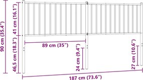 vidaXL Ανταλλακτικό κεφαλάρι Λευκό 180 εκ. Μεταλλικό