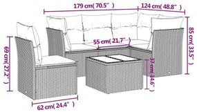 vidaXL Καναπές Κήπου 6 Τεμαχίων Μαύρο από Συνθετικό Ρατάν με Μαξιλάρια