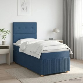 vidaXL Κρεβάτι box spring με στρώμα Μπλε 80 x 200 cm Ύφασμα