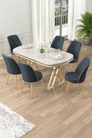 Dining Table &amp; Chairs Set (7 Pieces) Lai - White, Gold, Anthracite White
Gold
Anthracite