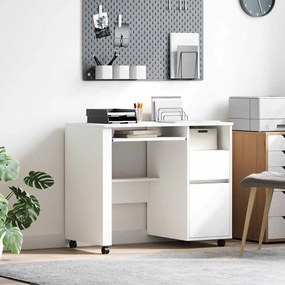 vidaXL Γραφείο με Ρόδες Λευκό 91 x 50 x 77 εκ. Επεξεργασμένο ξύλο