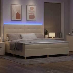 vidaXL LED Κρεβάτι με βάθρο με κεφαλάρι Κρεμ 200 x 200 cm ύφασμα