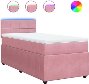 vidaXL Κρεβάτι Boxspring με Στρώμα Ροζ 100x200 εκ. Βελούδινο