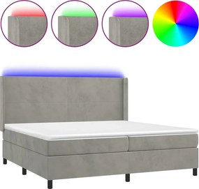 vidaXL Κρεβάτι Boxspring με Στρώμα &amp; LED Αν.Γκρι 200x200 εκ. Βελούδινο