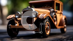 Intra Συλλεκτικό Ξύλινο Παζλ Plywood  4mm - Vintage ξύλινο αυτοκίνητο παιχνιδιών παρκαρισμένο στην οδό Σε Ξύλινο Κουτί - Διαστάσεις: 10x10 cm – 25 κομμάτια