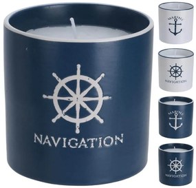 Κερί Pacifica Q76900110 Σε πήλινο δοχείο με reactive φινίρισμα γλάσου και maritime σχέδιο, 10 x 10,1 cm, σε 4 επιλογές χρώματος