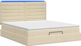 vidaXL Κρεβάτι Ottoman με Στρώμα και LED Κρεμ 140 x 190 cm Ύφασμα