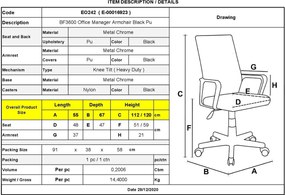 BF3600 Πολυθρόνα Διευθυντή Μέταλλο Βάση Χρώμιο, PU Μαύρο   1τμχ