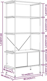 vidaXL Ραφιέρα 5 Επιπέδων με Ντουλάπι 80x40x163 εκ. Ατσάλι/Επεξ. Ξύλο