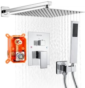 VEVOR Shower Faucet Set 12&quot; Square Rain Shower Head and Hand Set Silver Chrome