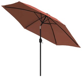 Ομπρέλα Εξωτ. Χώρου με LED Τερακότα 300 εκ. με Μεταλλικό Ιστό - Καφέ