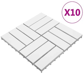 Πλακάκια Deck 10 τεμ. Λευκά 30 x 30 εκ. από Μασίφ Ξύλο Ακακίας