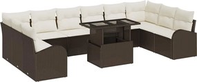 vidaXL Σετ Καναπέ Κήπου με μαξιλάρι 11 pcs Καφέ Πολυ ράταν