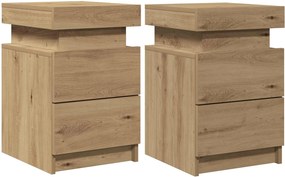 VidaXL Κομοδίνα 2 τεμ. Αρτισιανή Δρυς 35x39x55 εκ. από Επεξεργ. Ξύλο