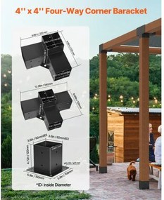 VEVOR 4x4 Inch Pergola Bracket Kit Inner 3.5x3.5 3- &amp; 4-Way Brackets with Bases