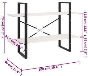 ΒΙΒΛΙΟΘΗΚΗ ΜΕ 2 ΡΑΦΙΑ ΛΕΥΚΗ 100X30X70 ΕΚ. ΑΠΟ ΜΑΣΙΦ ΞΥΛΟ ΠΕΥΚΟΥ 806473