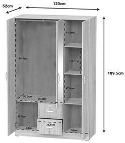 Ντουλάπα ρούχων τρίφυλλη Dillion pakoworld sonoma μελαμίνης 120x52x190εκ