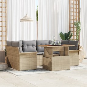 vidaXL Σετ κήπου 7 κομματιών  με μαξιλάρια Γκρι Poly Rattan Acacia