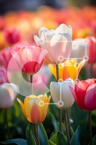 Σετ των 2 Intra Συλλεκτικό Ξύλινο Παζλ Plywood  4mm - Πεδίο με πολύχρωμες τουλίπες σε πλήρη άνθιση Σε Ξύλινο Κουτί - Διαστάσεις: 10x10 cm – 25 κομμάτια