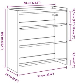 Ράφι παπουτσιών Γκρι Sonoma 60x25x62 cm Κατασκευασμένο ξύλο - Γκρι