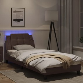 vidaXL Πλαίσιο Κρεβατιού με LED Καφέ 80x200 εκ. Συνθετικό Δέρμα