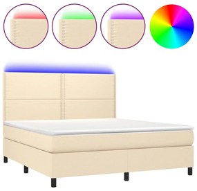 Κρεβάτι Boxspring με Στρώμα &amp; LED Κρεμ 180x200 εκ. Υφασμάτινο - Κρεμ