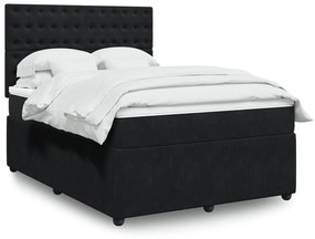 vidaXL Κρεβάτι Boxspring με Στρώμα Μαύρο 140x190 εκ. Βελούδινο