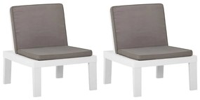 vidaXL Πολυθρόνες Κήπου 2 τεμ. Λευκές Πλαστικές με Μαξιλάρια