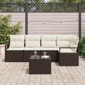 vidaXL Σετ Καναπέ Κήπου 6 pcs Καφέ, Κρέμα Πολυ rattan, βαμμένο ατσάλι