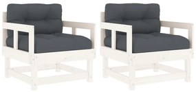 Καρέκλες Κήπου με Μαξιλάρια 2 τεμ. Λευκές από Μασίφ Ξύλο Πεύκου - Λευκό