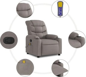 vidaXL Πολυθρόνα Μασάζ Ανακλινόμενη Taupe Υφασμάτινη
