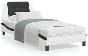 Κρεβάτι με Στρώμα Μαύρο/Λευκό 90x190 εκ. από Συνθετικό Δέρμα - Λευκό