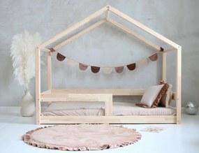 Κρεβάτι Παιδικό Montessori House Bed  με Ίσιο Κάγκελo σε Φυσικό  Ξύλο  90×200cm  Luletto (Δώρο 10% έκπτωση στο Στρώμα)