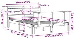 Πλαίσιο Κρεβατιού με Κεφαλάρι 140x200 εκ. από Μασίφ Ξύλο Πεύκου - Καφέ