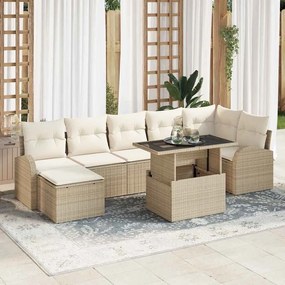 vidaXL Σετ Καναπέ Κήπου με μαξιλάρι 8 pcs Μπεζ Πολυ ράταν