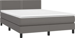 vidaXL Κρεβάτι Boxspring με Στρώμα &amp; LED Γκρι 140x190 εκ. Συνθ. Δέρμα