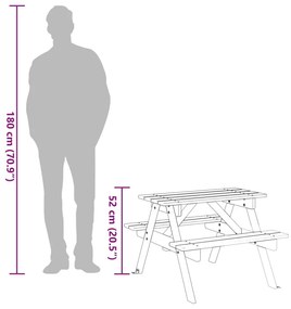 Τραπέζι Πικνίκ για 4 Παιδιά με Οπή Ομπρέλας Μασίφ Ξύλο Ελάτης - Καφέ