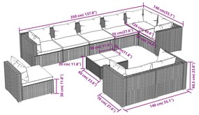 vidaXL Σαλόνι Κήπου Σετ 10 Τεμαχίων Καφέ Συνθετικό Ρατάν με Μαξιλάρια