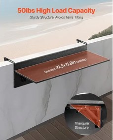 VEVOR Balcony Hanging Table 12 x 32 in Patio Railing Bar Table Foldable