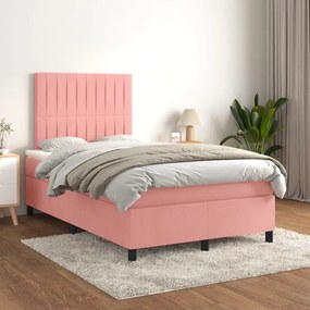 vidaXL Κρεβάτι Boxspring με Στρώμα Ροζ 120x190 εκ. Βελούδινο