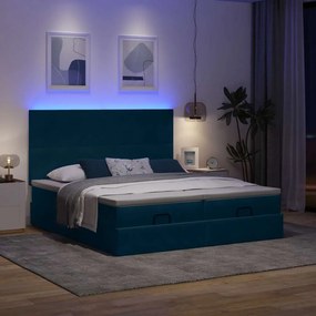 VidaXL Οθωμανικό κρεβάτι με στρώματα & LEDs Σκούρο μπλε Βελούδο